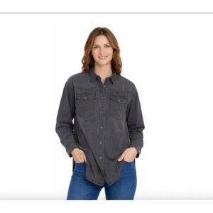 Gloria Vanderbilt Woman's Charcoal Button-Up Shirt - Grey Size XL. NWT C5